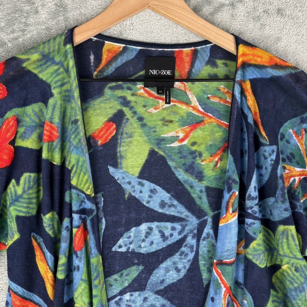 NIC+ZOE Cardigan Sweater Womens M Jungle Print 4-Way Linen Blend Open Waterfall - Picture 4 of 10
